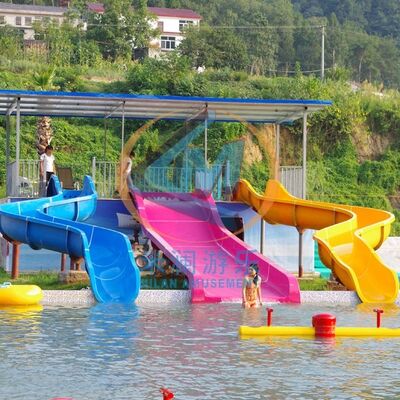 Harga bagus Tanah bermain serat kaca komersial tinggi rendah Slide Anak-anak bermain air di luar ruangan on line