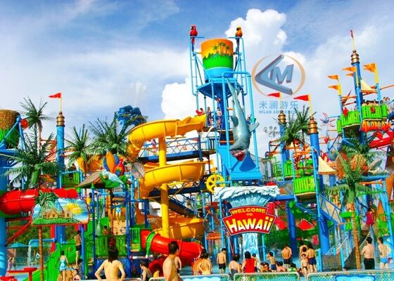 Goede prijs Groot Aquapark Speeltuin met Vermaak Water Speelstructuren 52x38m Afmeting online
