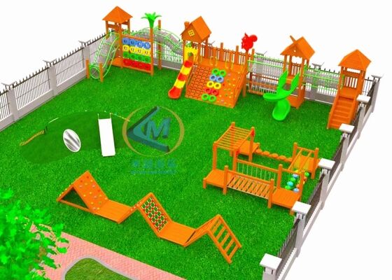 Harga bagus Perlengkapan bermain luar kayu non-standar 50x35m untuk pusat rekreasi on line