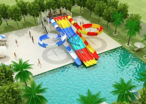 Good price Custom Height Water Park Slide Design Symmetrical Layout 0.9m Pool Depth online